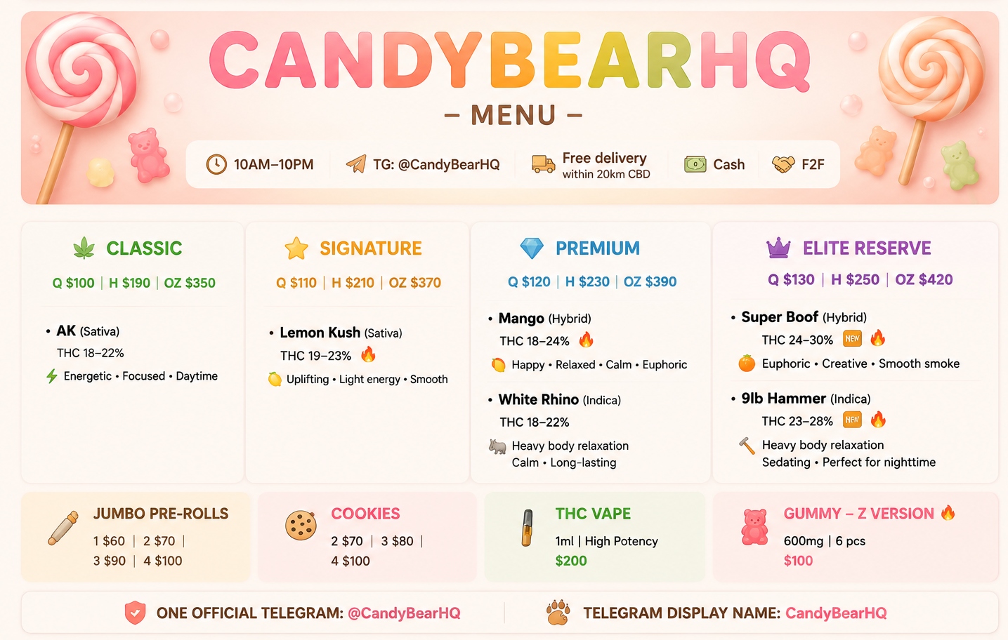 Candy Bear Menu